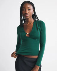 Bra-Free Hardware Long-Sleeve Top