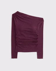Bra-Free Fine Wool-Blend Asymmetrical Draped Top