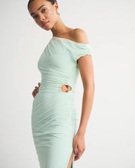 Bra-Free Mesh Draped Maxi Dress