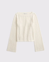 Airspun Cotton-Blend Pointelle Slash Neck Sweater