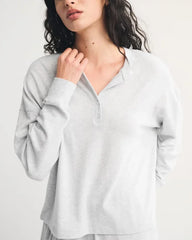 Long-Sleeve Cozy Lounge Knit Oversized Henley Top
