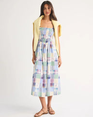 100% Cotton A&F Sydney Smocked Dipped-Waist Midi Dress