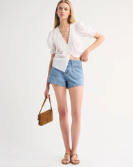 High Rise Linen-Blend Denim Short