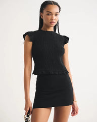 Tie-Back Smocked Linen-Blend Top