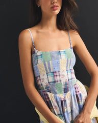 100% Cotton A&F Sydney Smocked Dipped-Waist Midi Dress