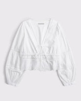 Long-Sleeve Lace Tie-Front Top