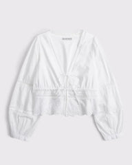 Long-Sleeve Lace Tie-Front Top