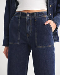 Linen-Blend High Rise Wide Leg Jean
