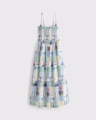 100% Cotton A&F Sydney Smocked Dipped-Waist Midi Dress