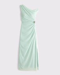 Bra-Free Mesh Draped Maxi Dress