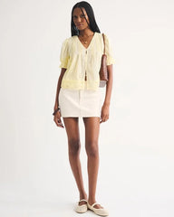 100% Cotton Lace-Trim Button-Up Blouse