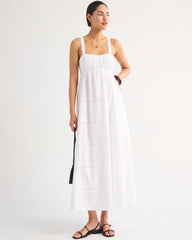 Bra-Free Eyelet Sweetheart Ruched Flowy Maxi Dress