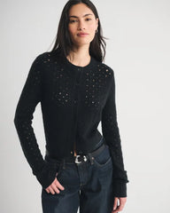 Shrunken Pointelle Crew Cardigan