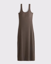 Scoopneck Button-Up Knit Midi Dress