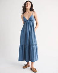 Bra-Free Chambray Flowy Maxi Dress
