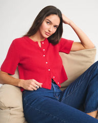 Merino Wool-Blend Short-Sleeve Cardigan