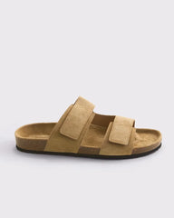 Double-Strap Suede Slide Sandals