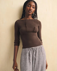 3/4 Sleeve Slash Neck Sweater