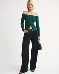 Off-The-Shoulder Button-Through Top