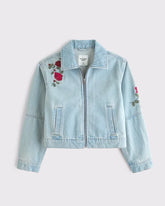 Embroidered Denim Zip-Up Jacket