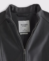Slim Vegan Leather Mockneck Jacket