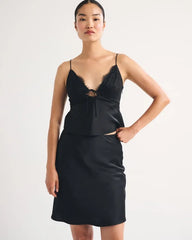 High Rise Satin Midi Skirt