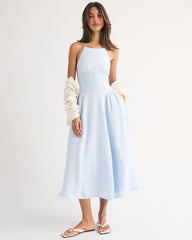 100% Linen A&F Dylan Halter Midi Dress