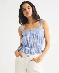 Lace-Trim Cinched Button-Through Cami
