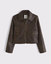 Short Vegan Leather Utility Jacket