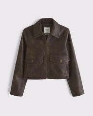 Short Vegan Leather Utility Jacket