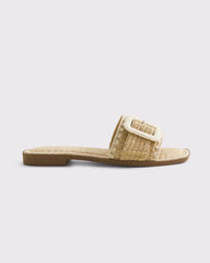 Raffia Buckle Slide Sandals