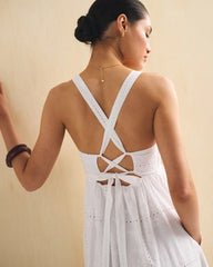 Bra-Free Eyelet Sweetheart Ruched Flowy Maxi Dress