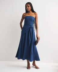 Bra-Free Strapless Draped Maxi Dress