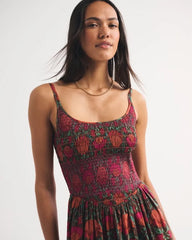100% Cotton A&F Sydney Smocked Dipped-Waist Maxi Dress