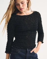 Bra-Free 3/4 Sleeve Smocked Lace Top