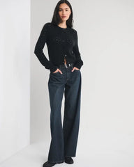 Shrunken Pointelle Crew Cardigan