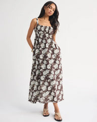 Bra-Free Sweetheart Ruched Flowy Maxi Dress