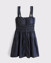 Chambray Bra-Free Button-Through Smocked Mini Dress