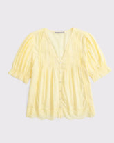 100% Cotton Lace-Trim Button-Up Blouse
