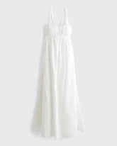 Bra-Free Eyelet Sweetheart Ruched Flowy Maxi Dress