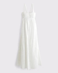 Bra-Free Eyelet Sweetheart Ruched Flowy Maxi Dress