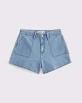High Rise Linen-Blend Denim Short