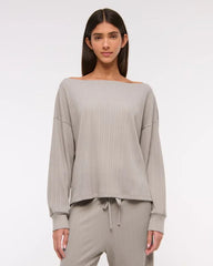 Long-Sleeve Lounge Wide Rib Slash Top