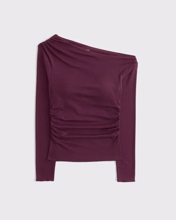 Bra-Free Fine Wool-Blend Asymmetrical Draped Top