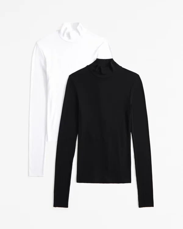 2-Pack Long-Sleeve Featherweight Rib Mockneck Tops