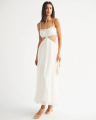 Bra-Free Babydoll Cutout Beaded Maxi Dress
