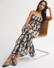 Bra-Free Sweetheart Ruched Flowy Maxi Dress