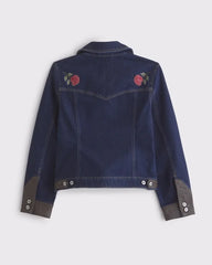 Embroidered Denim Zip-Up Jacket