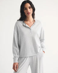 Long-Sleeve Cozy Lounge Knit Oversized Henley Top