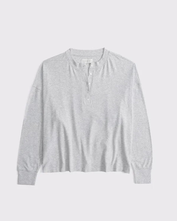 Long-Sleeve Cozy Lounge Knit Oversized Henley Top